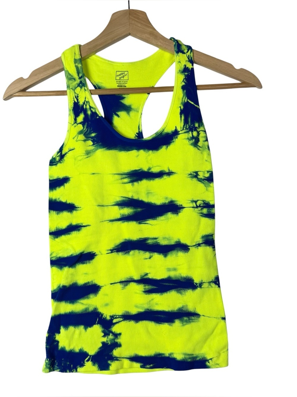 Malibu Sugar Neon Yellow & Blue Tie Dye Seamless Tank Top OS